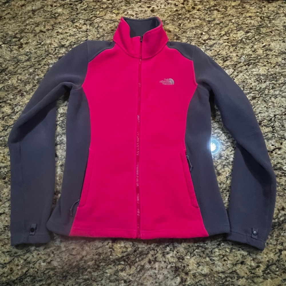 The North Face Womens Pink Gray‎ Full Zip Fleece Jacket Small